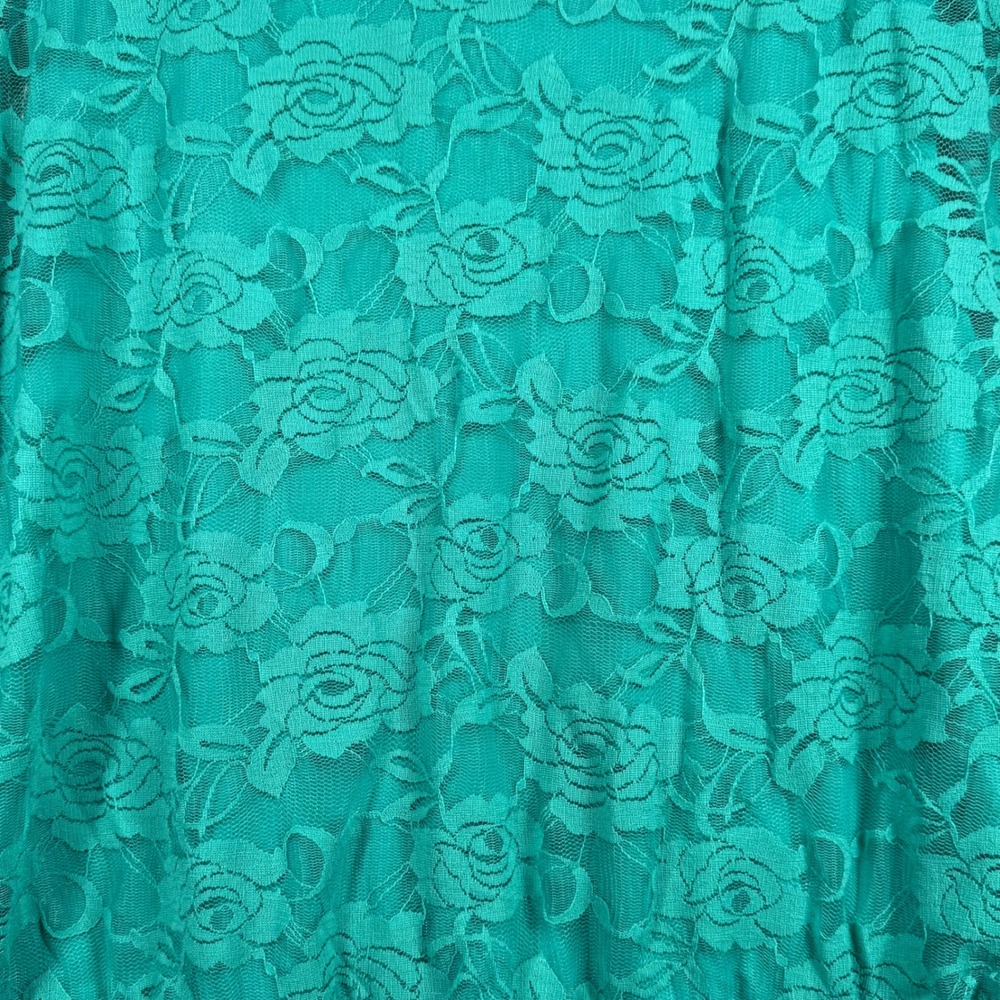 AB Studio Blouse L Green Lace Blouson Top Sheer Lined Overlay Banded Waist‎ Chic - Picture 5 of 12